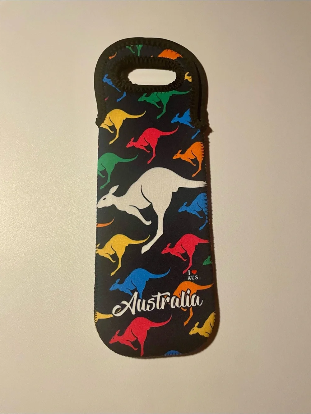 Australia Souvenir Kangaroo Neoprene Wine Bottle Tote Carrier Insulated Bag Good
